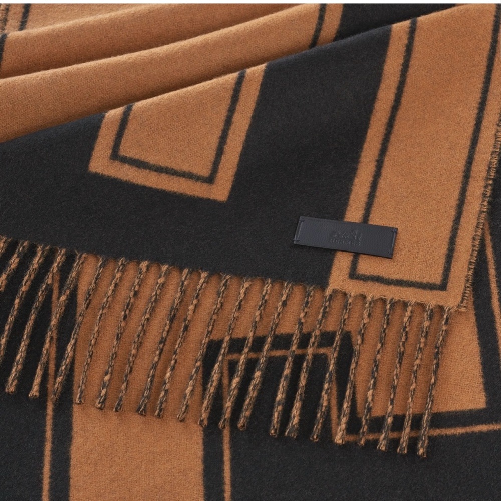 Hermès Black and Brown H Cashmere Scarf